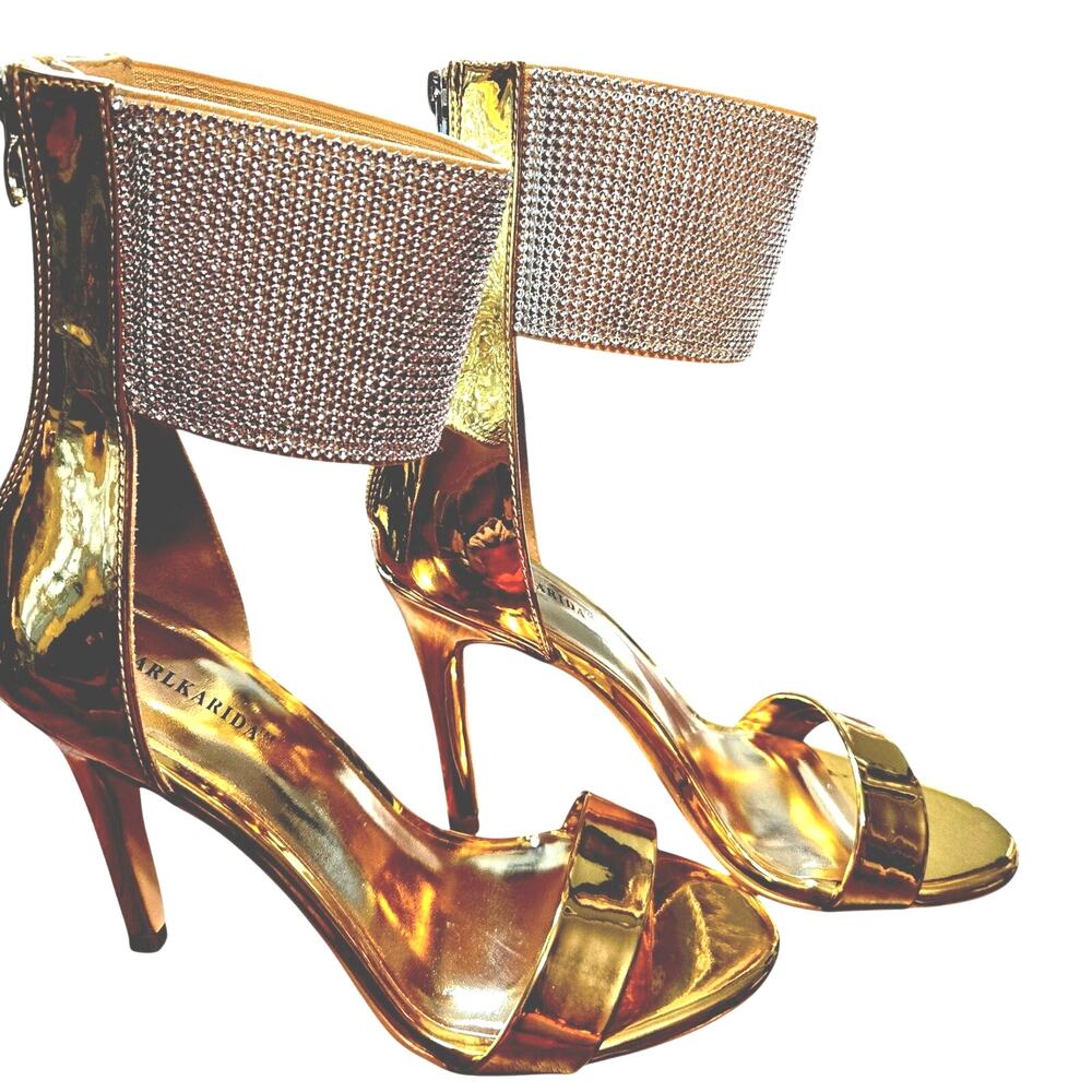 Carlkarida 7.5 Gold Rhinestone High Heel Pump Women's Shoe 7 1/2